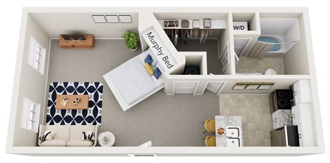 Floor plan for studio, 1 bath, 583 sqft